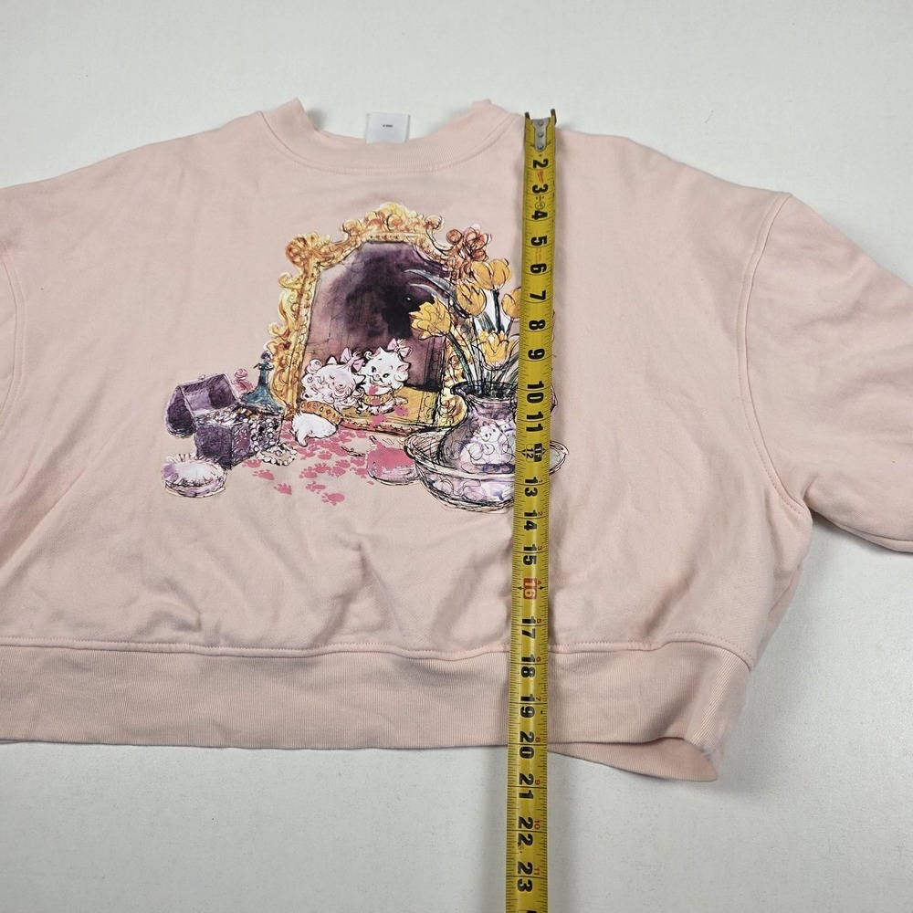 Disney Sweatshirt Womens 1X Pink Cat Mirror Floral Graphic Fleece Pullover - Picture 9 of 16